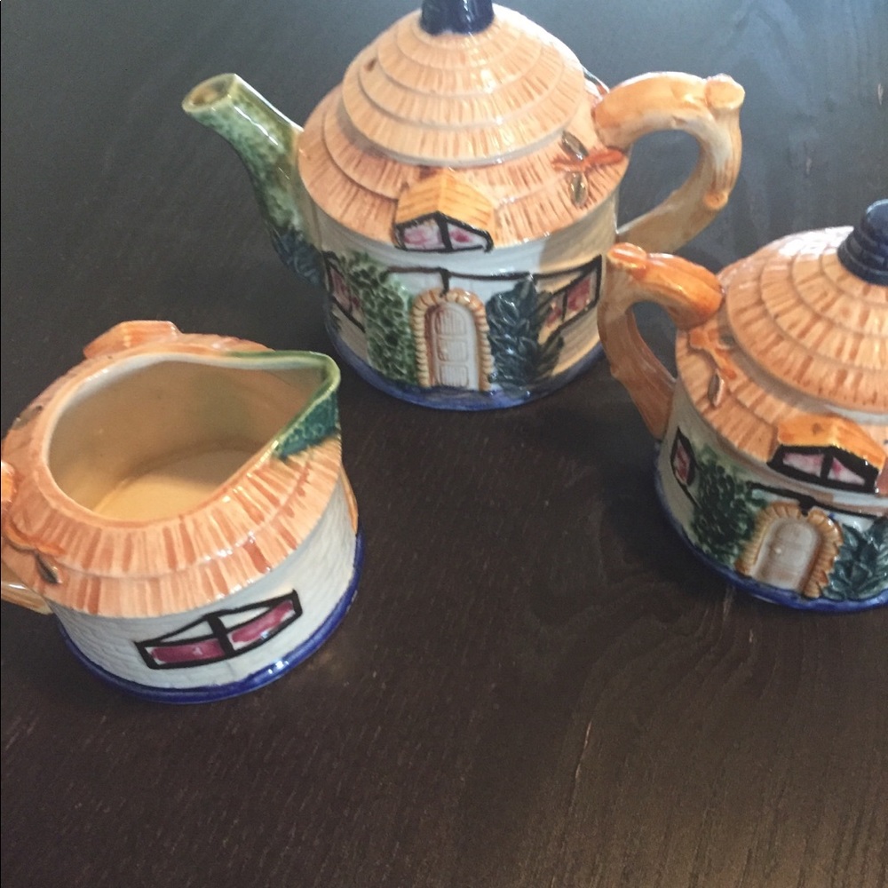 Vintage Cottage Teapot, Jug, Bowl-Occupied Japan